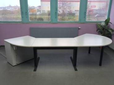 massive halbrunde Büroschreibtischkombination 330 cm grau